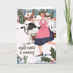 Carte Mignon 12 jours de Noël huit servantes à traire