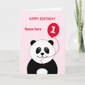Carte mignon 1er anniversaire panda ajouter nom rose (Devant)