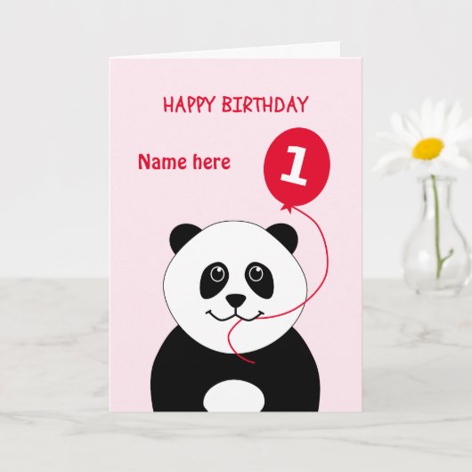Carte mignon 1er anniversaire panda ajouter nom rose (Petite plante)