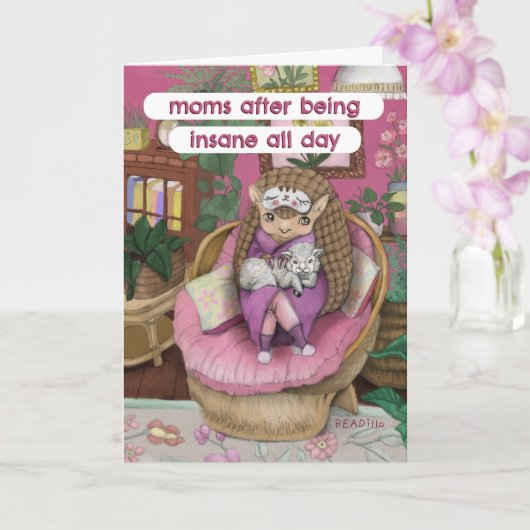 Carte Mignon Armadillo Rose Maternité Mème Fête des Mère (Orchidée)