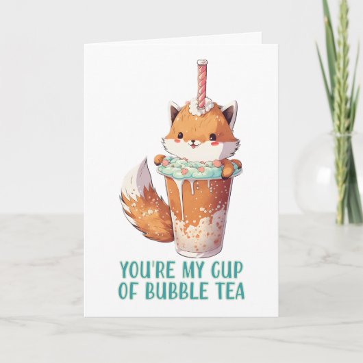 Carte Mignon bébé renard Kawai tu es ma tasse de bubble  (Devant)
