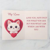 Carte Mignon Chat Blanc avec Design Kawaii Kitty Love (Intérieur)