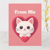 Carte Mignon Chat Blanc avec Design Kawaii Kitty Love (Fleur jaune)