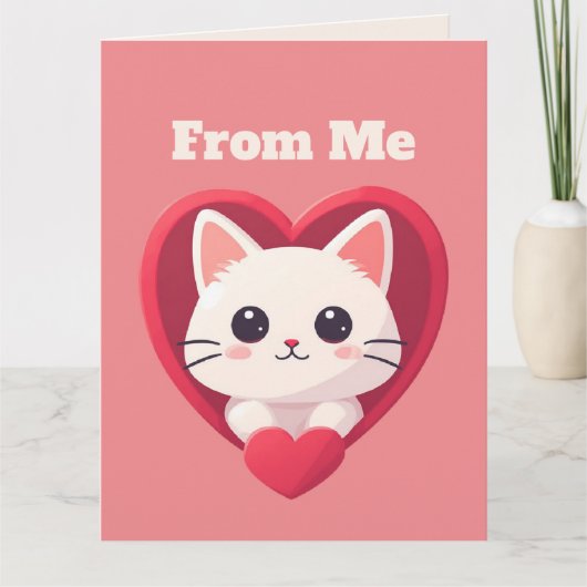 Carte Mignon Chat Blanc avec Design Kawaii Kitty Love (Devant)