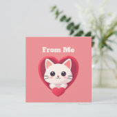 Carte Mignon Chat Blanc avec Design Kawaii Kitty Love (Debout devant)
