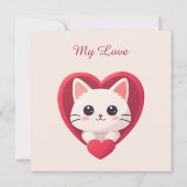 Carte Mignon Chat Blanc avec Design Kawaii Kitty Love (Dos)