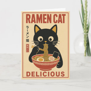Carte Mignon Chat Noir Ramen Nouilles Amateur de Nourrit