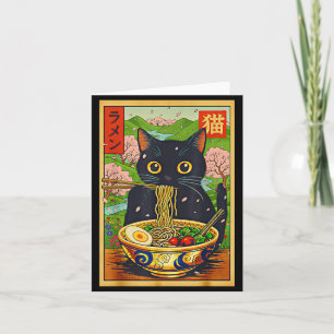 Carte Mignon Chat Ramen Nature Fleurs Nouille Anime 