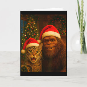Carte Mignon Chat Selfie Avec Bigfoot Noël Sasquatch