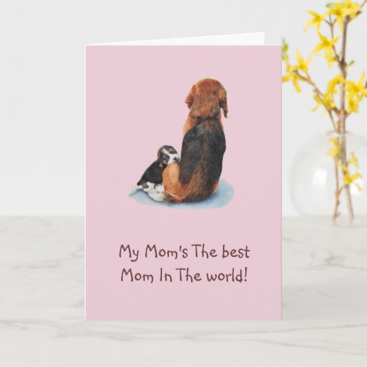 Carte Mignon chiot beagle câlinant avec un verset pour m (Fleur jaune)