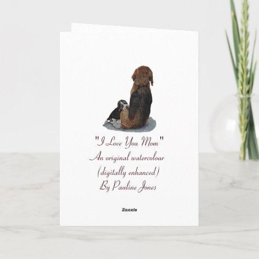 Carte mignon chiot beagle chien de maman en câlins avec  (Dos)
