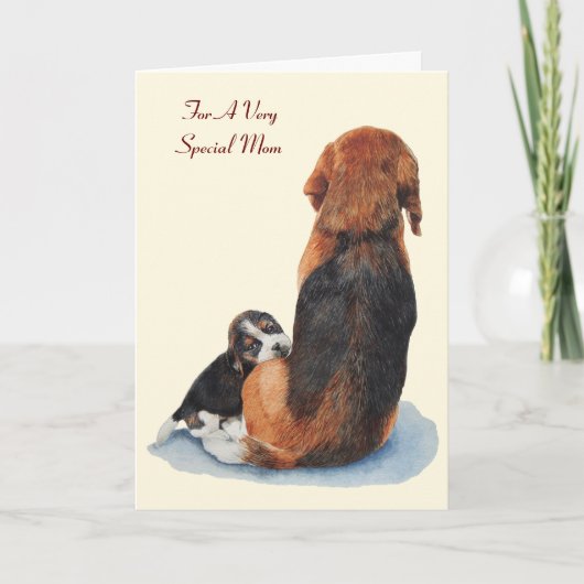 Carte mignon chiot chien beagle avec maman chien avec ve (Devant)