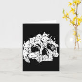 Carte Mignon Crâne de Chat Noir Chaton Squelette Effraya (Fleur jaune)