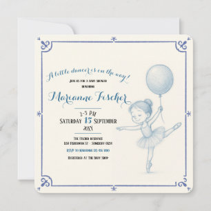 Carte Mignon danseur bleu rétro Baby Shower pour fille