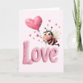 Carte Mignon design d'abeille avec ballon en forme de cœ (Devant)
