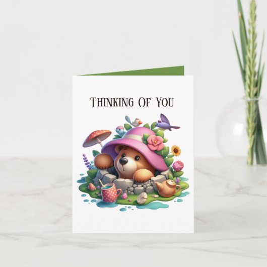 Carte Mignon en pensant à vous ours ajouter un message (Devant)