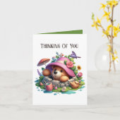 Carte Mignon en pensant à vous ours ajouter un message (Fleur jaune)