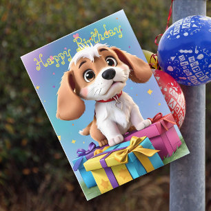 Carte Mignon et amusant Chien Tan & Blanc avec Cadeaux A