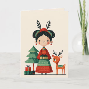Carte Mignon Frida Kahlo Rétro Minimaliste Joyeux Noël