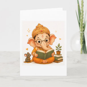 Carte Mignon Ganesha lisant un livre Ganesh Chaturthi