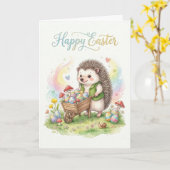 Carte Mignon hérisson de Pâques à l'aquarelle (Fleur jaune)