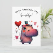 Carte Mignon Hippopotame Fantaisiste Saint-Valentin Plat (Debout devant)