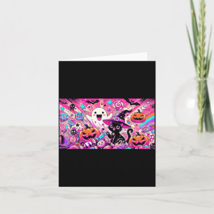 Carte Mignon Kawaii Fantôme d'Halloween et Art de Chat N