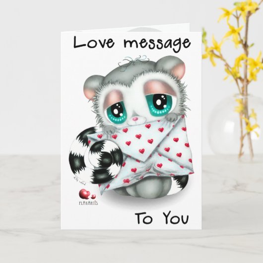 Carte Mignon lémurien dessiné à la main avec lettre d'am (Fleur jaune)