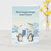 Carte Mignon Manchot Premier Igloo | Nouveaux Débuts (Fleur jaune)