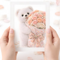 Mignon ours en peluche tenant un bouquet de roses