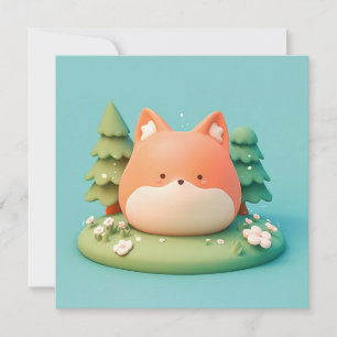 Carte Mignon renard roux en argile 3D dans une prairie f