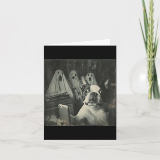 Carte Mignon selfie de Terrier de Boston avec des fantôm (Devant)