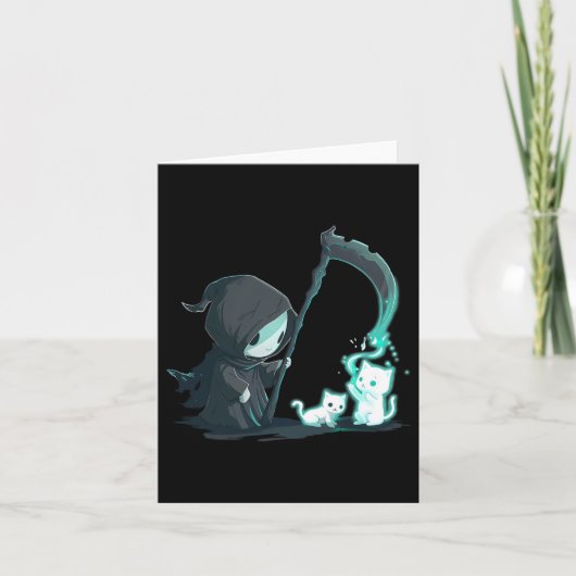 Carte Mignon squelette de la Faucheuse avec fantôme de c (Devant)