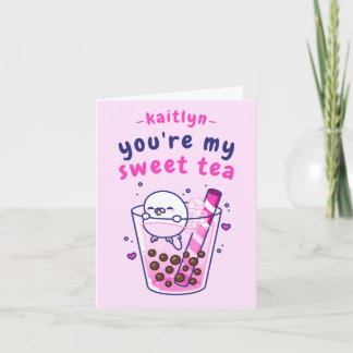 Carte Mignon Thé Sucré Budgie Dessin Animé Saint Valenti