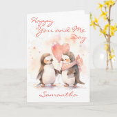 Carte Mignon toi et moi Pingouin (Fleur jaune)