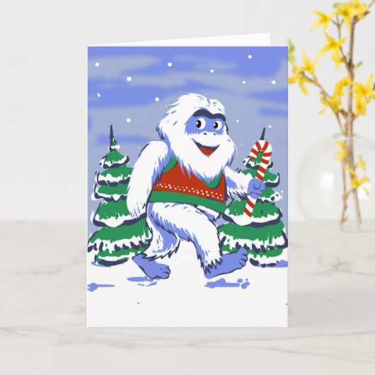 Carte Mignon yeti Noël dans la forêt (Fleur jaune)