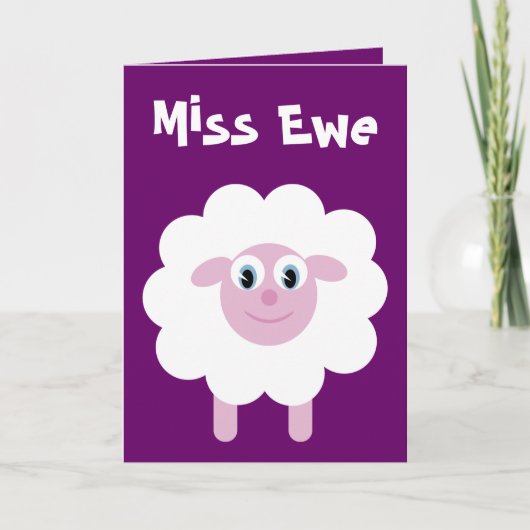 Carte Mignonette Cartoon Sheep Miss Ewe Personnalisable (Devant)