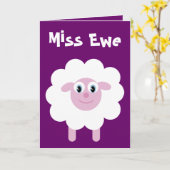 Carte Mignonette Cartoon Sheep Miss Ewe Personnalisable (Fleur jaune)