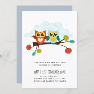 Carte Mignonette OWLS Mariage à thème Bleu orange