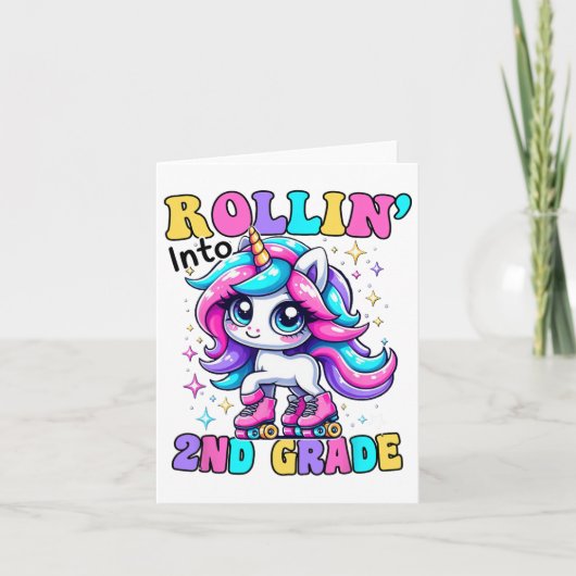 Carte Mignonne 2E Année Retour À L'École Unicorne Premie (Devant)