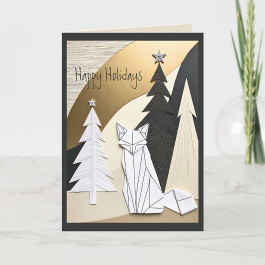 Carte Mignonne Abstrait Minimal Origami Forêt de Renard (Devant)