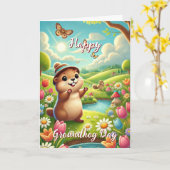 Carte Mignonne avec Casquette Joyeux Jour de marmotte et (Fleur jaune)