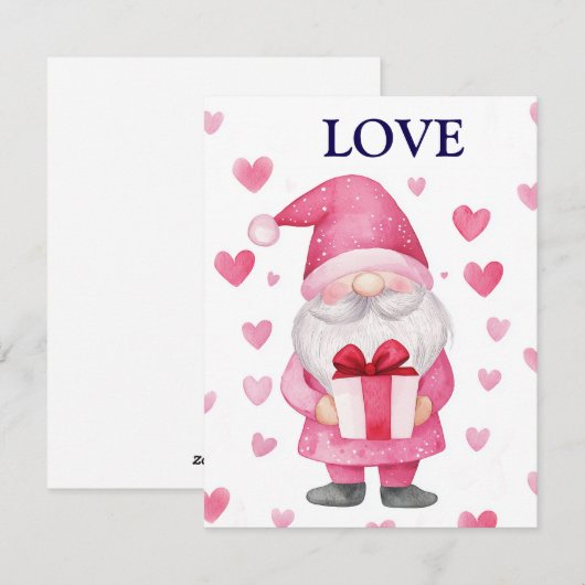 carte mignonne avec un gnome rose de dessin animé  (Devant / Derrière)
