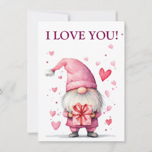 carte mignonne avec un gnome rose de dessin animé 