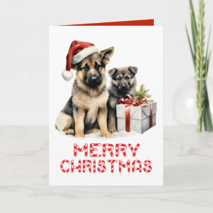 Carte Mignonne berger allemand Chien chiot Joyeux Noël