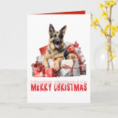 Carte Mignonne berger allemand Chien chiot Joyeux Noël (Fleur jaune)