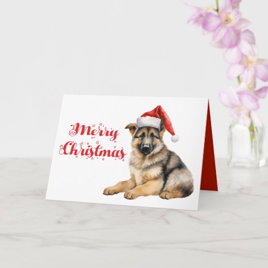 Carte Mignonne berger allemand Chien chiot Joyeux Noël (Orchidée)