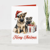 Carte Mignonne berger allemand Chien chiot Joyeux Noël (Devant)