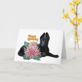 Carte Mignonne Berger Noir Pup Fleurs maman Joyeux Anniv (Fleur jaune)