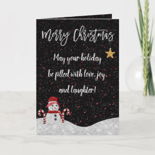 Carte Mignonne Blanc Rouge Snowman Nuit Ciel Parties sci